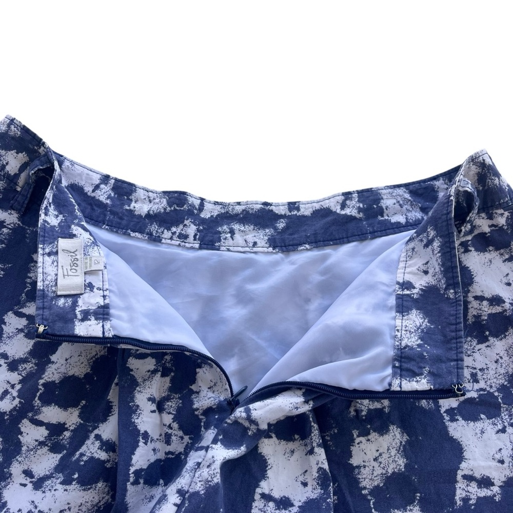 Fossil Women’s Size 12 Blue White Tie-dye Pleated Lined A-line Mini Skirt Cotton - Picture 15 of 16